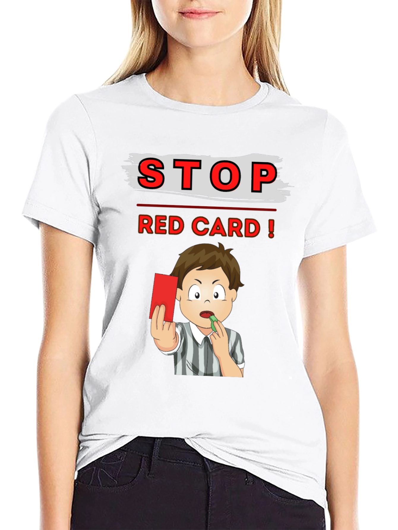 Stop Red Card T-Shirt - Soccer Referee Cartoon Tee
