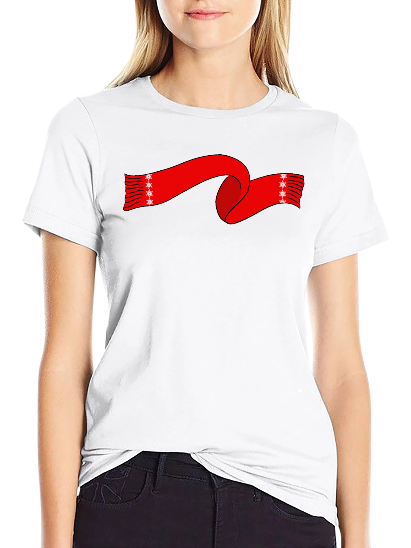 Festive Red Scarf Graphic Tee - Holiday Style