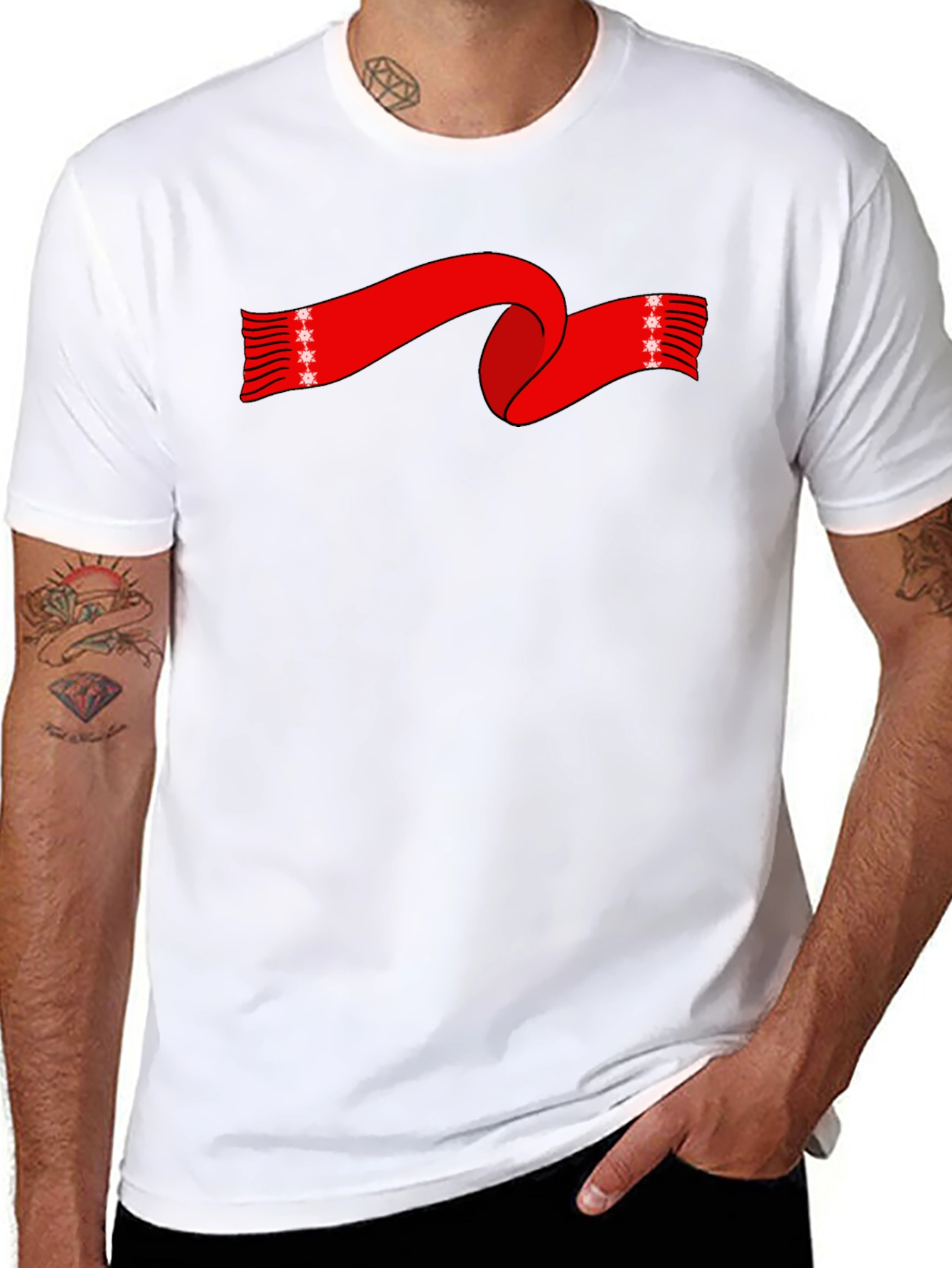 Festive Red Scarf Graphic Tee - Holiday Style