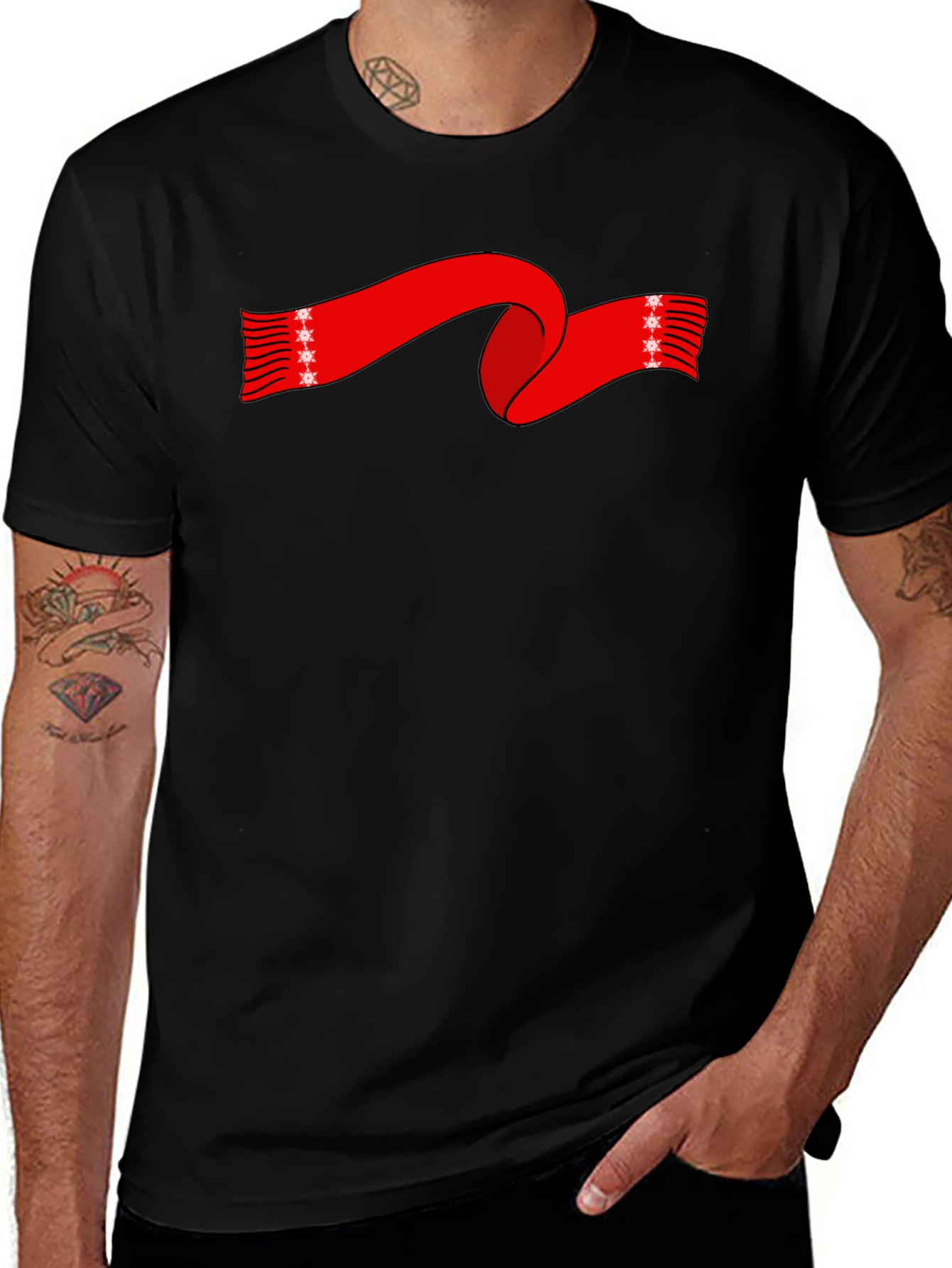 Festive Red Scarf Graphic Tee - Holiday Style