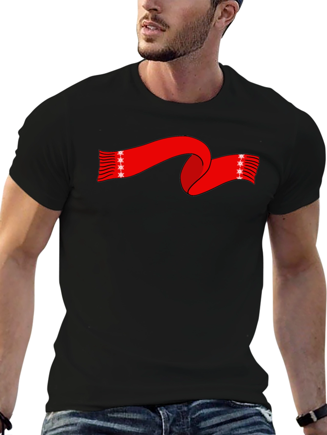 Festive Red Scarf Graphic Tee - Holiday Style