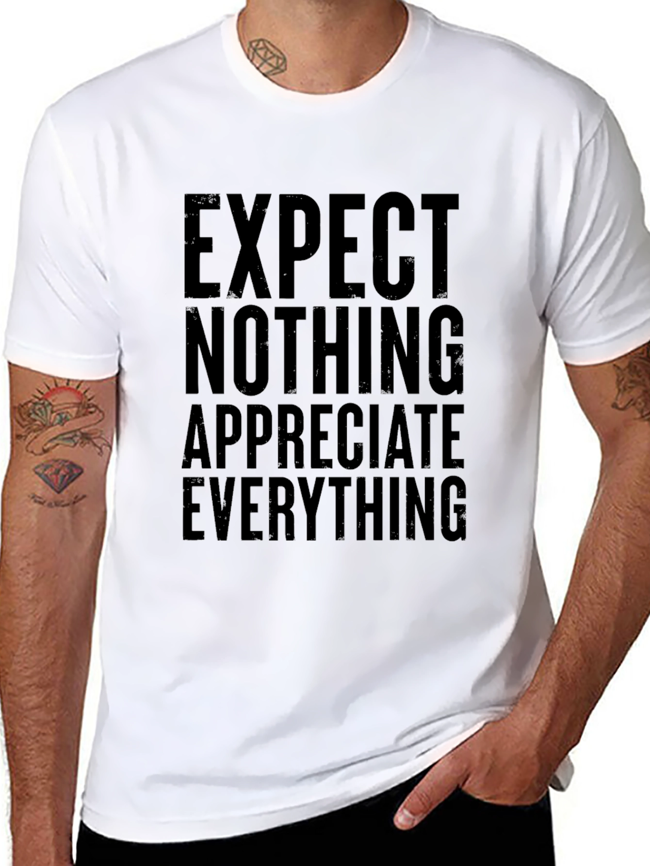 Inspirational T-Shirt: Expect Nothing Appreciate Everything - Black
