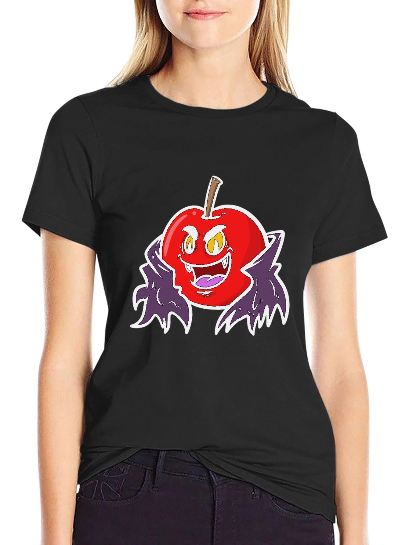 Evil Vampire Apple Black T-Shirt
