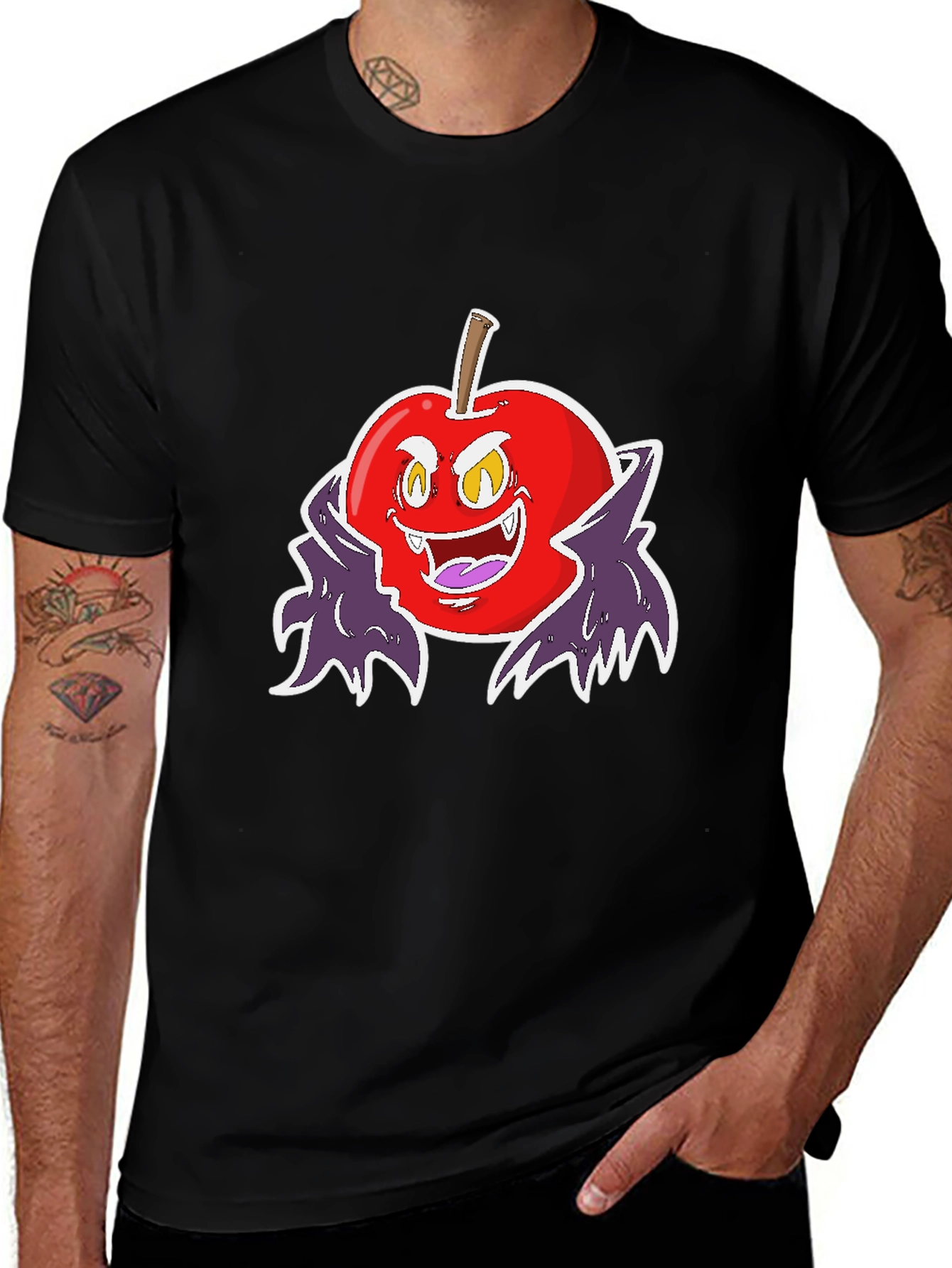 Evil Vampire Apple Black T-Shirt