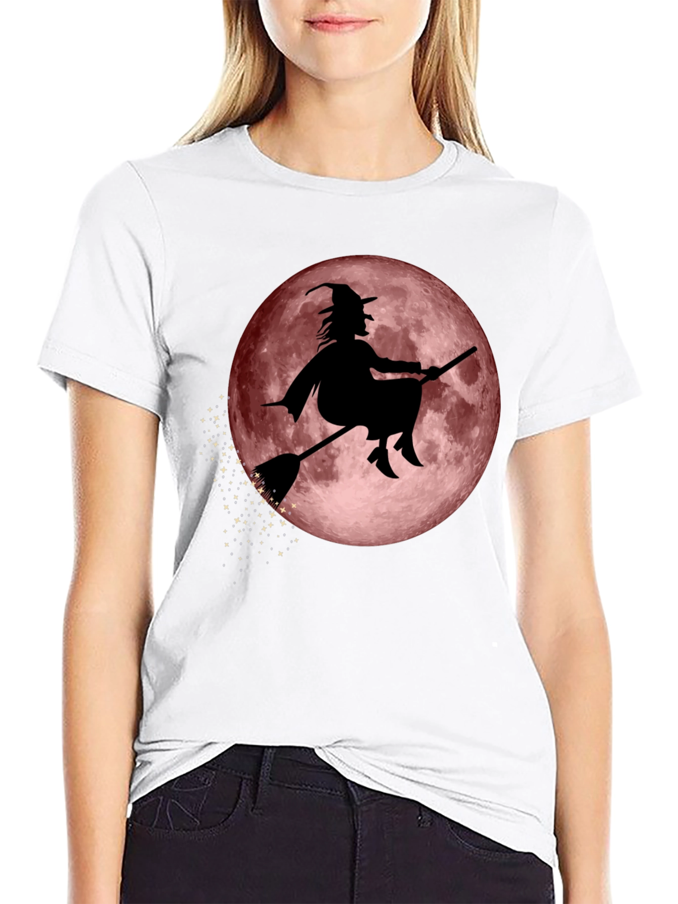 Witch on Moon Graphic Tee - Halloween T-Shirt