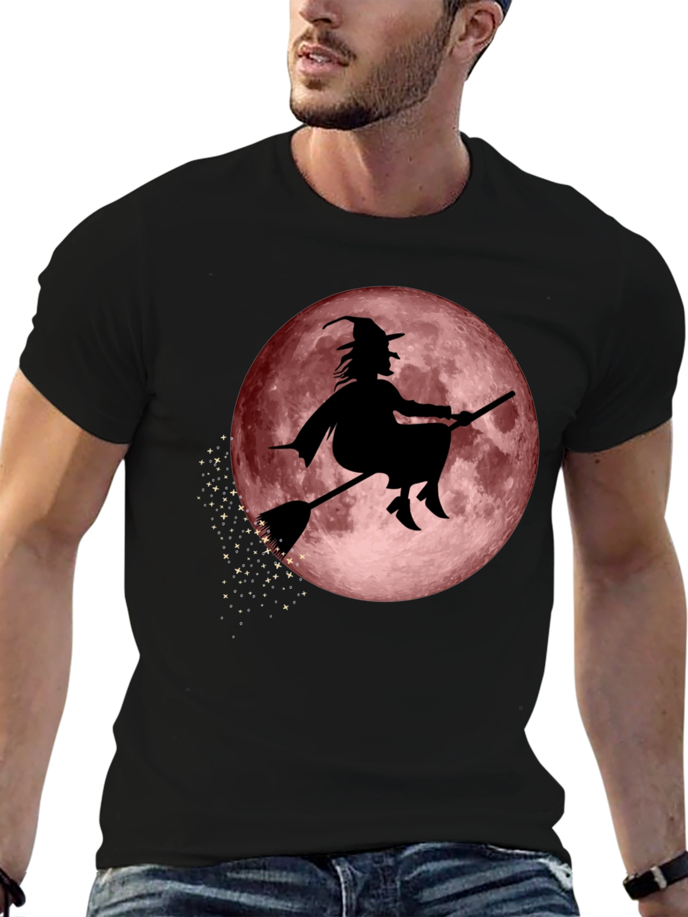 Witch on Moon Graphic Tee - Halloween T-Shirt