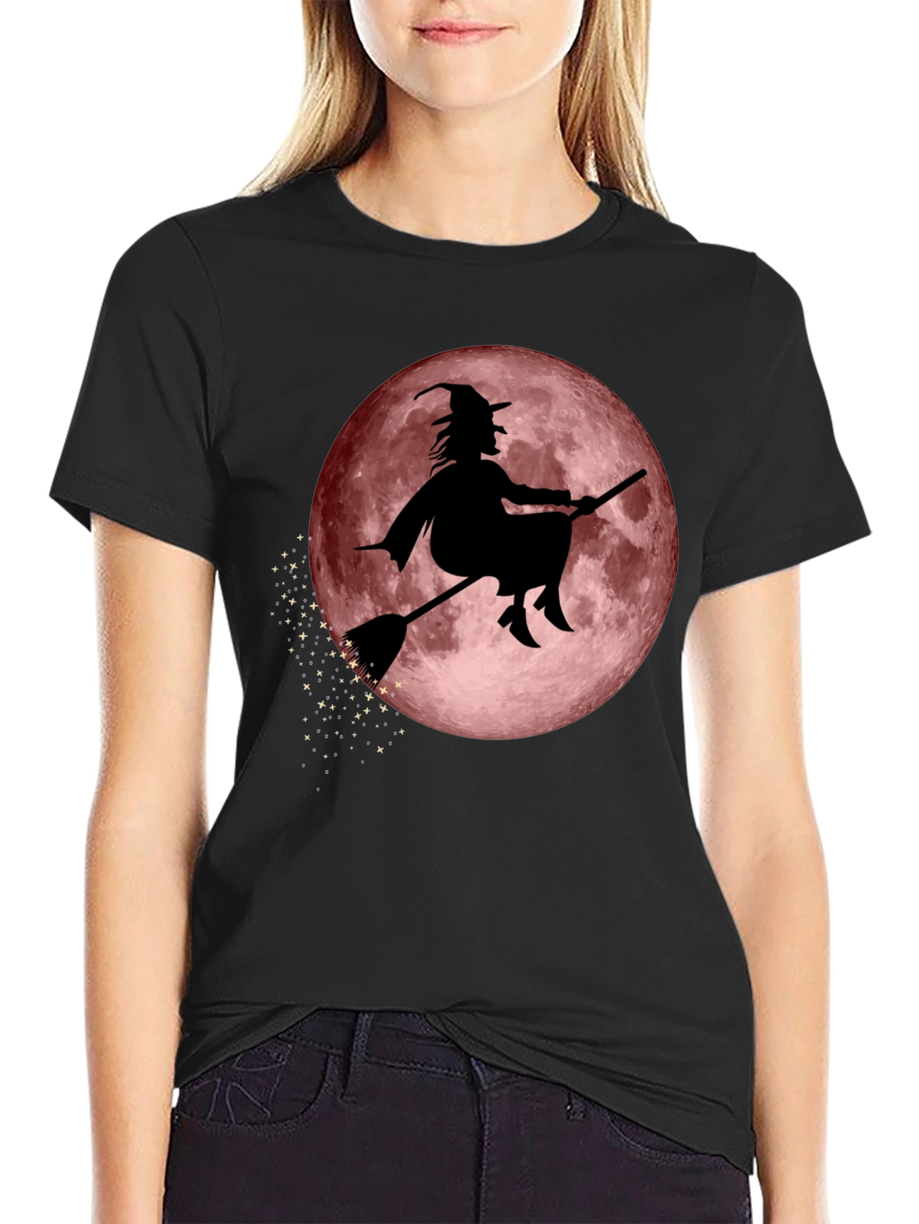 Witch on Moon Graphic Tee - Halloween T-Shirt