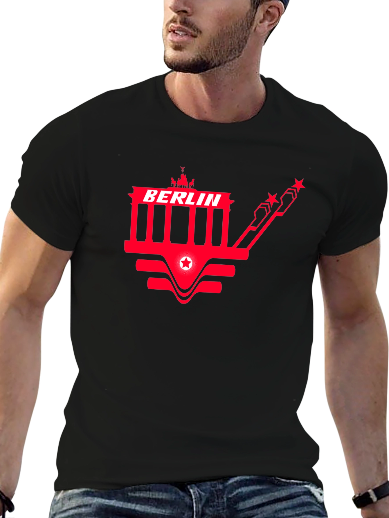 Berlin Red Graphic Print Black T-Shirt