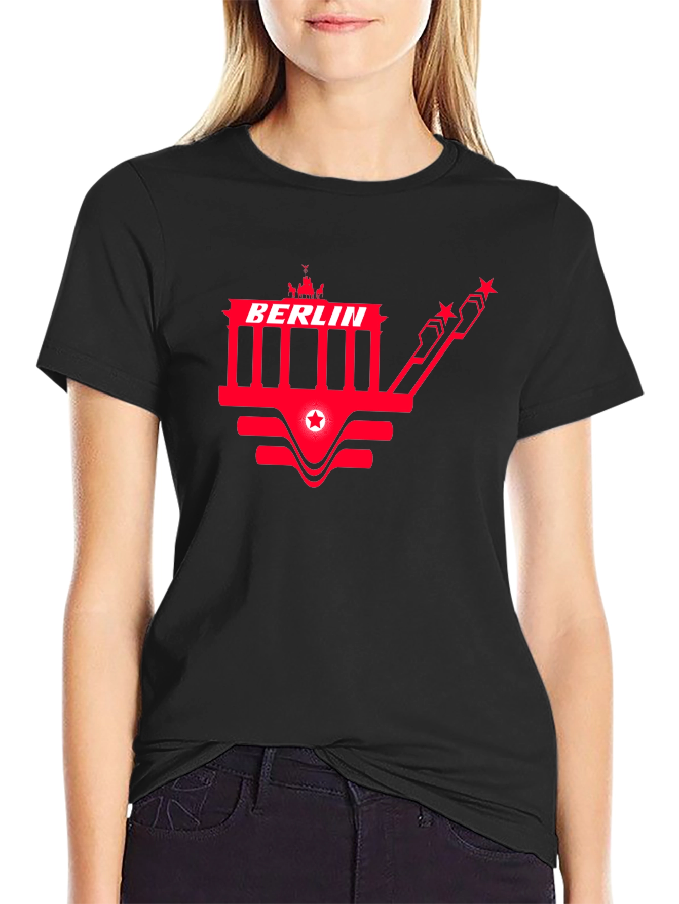 Berlin Red Graphic Print Black T-Shirt