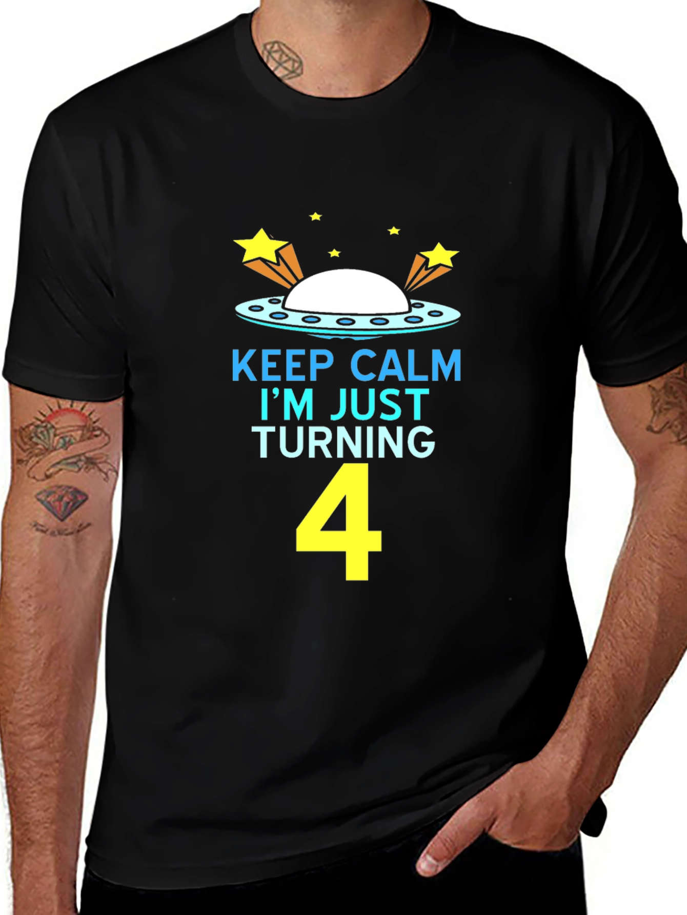 Keep Calm Im Turning 4 UFO Kids Birthday T-Shirt