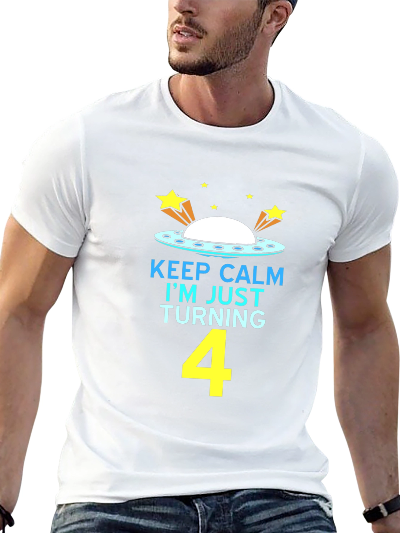 Keep Calm Im Turning 4 UFO Kids Birthday T-Shirt