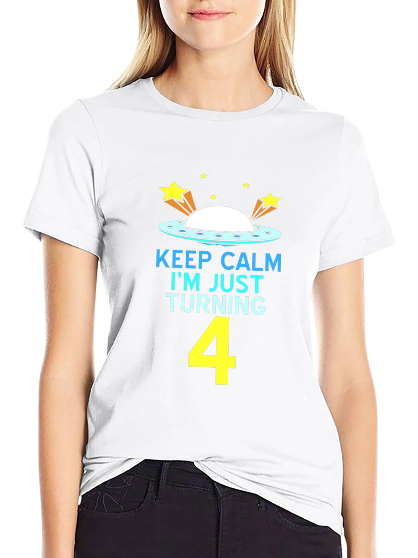Keep Calm Im Turning 4 UFO Kids Birthday T-Shirt
