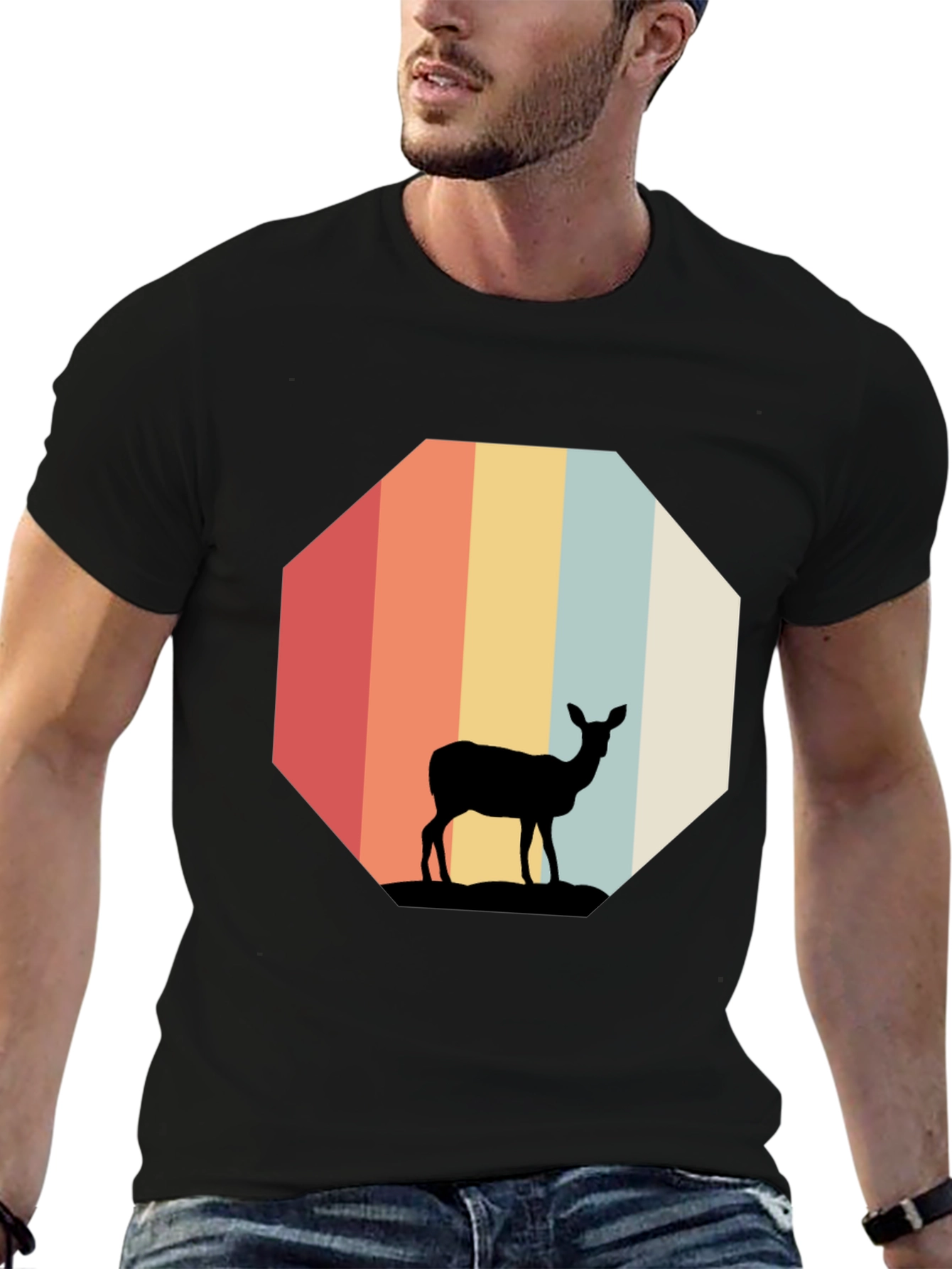 Retro Deer Silhouette Mens Graphic Tee