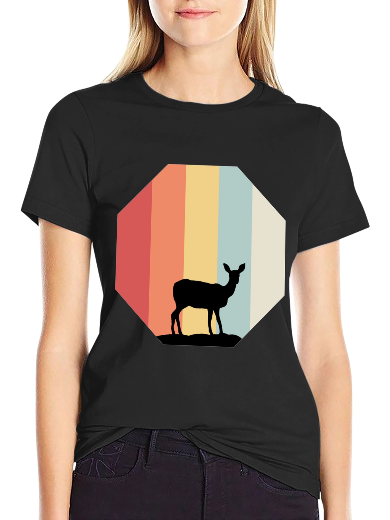 Retro Deer Silhouette Mens Graphic Tee
