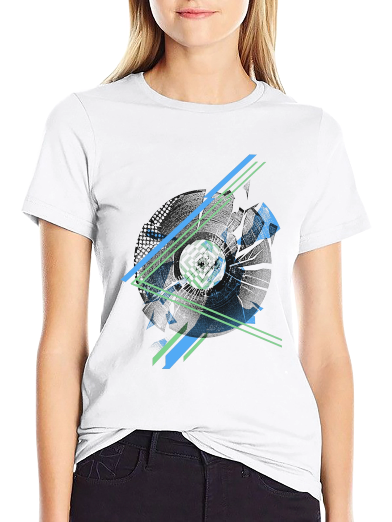Abstract Geometric Graphic Print Mens Black T-Shirt