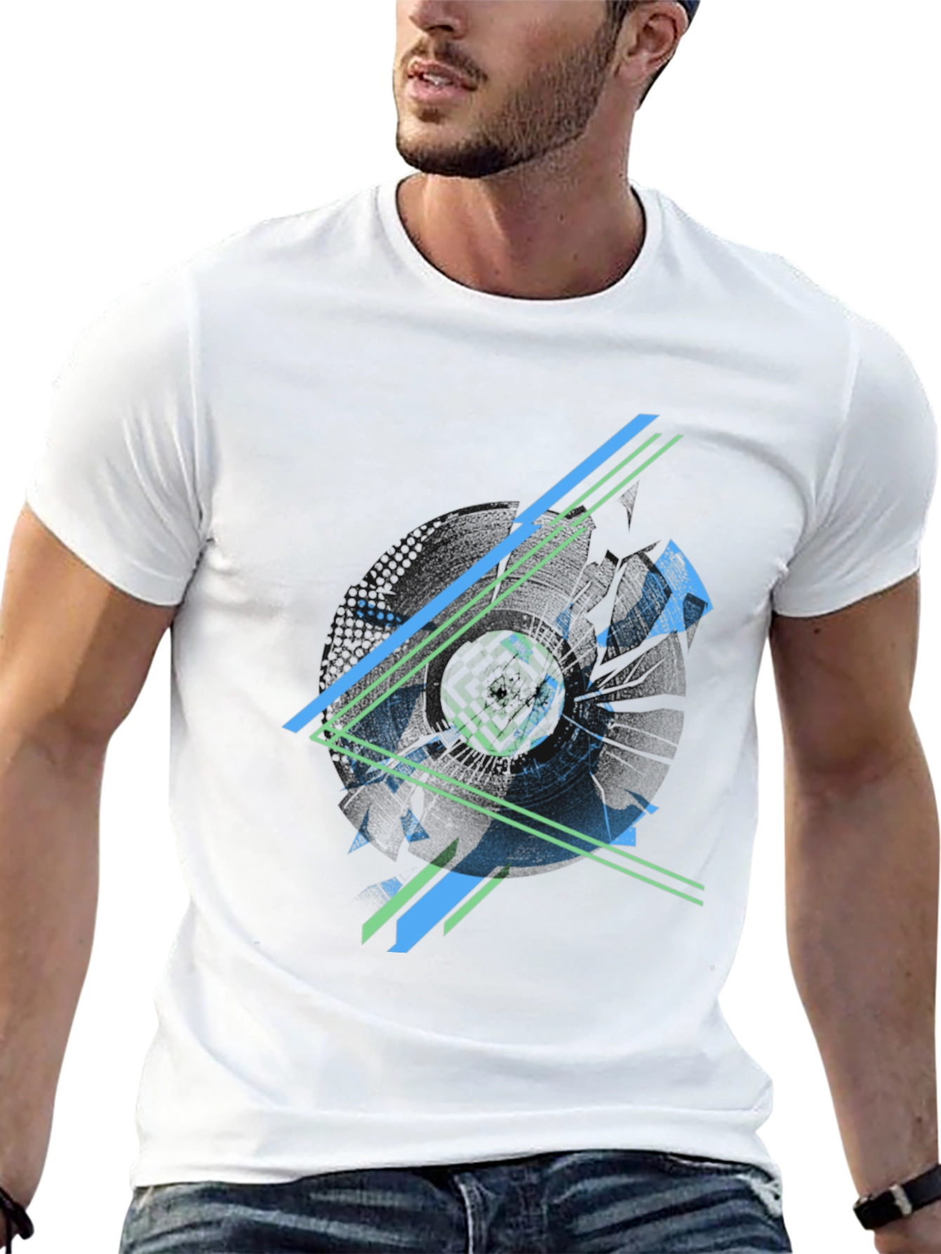 Abstract Geometric Graphic Print Mens Black T-Shirt
