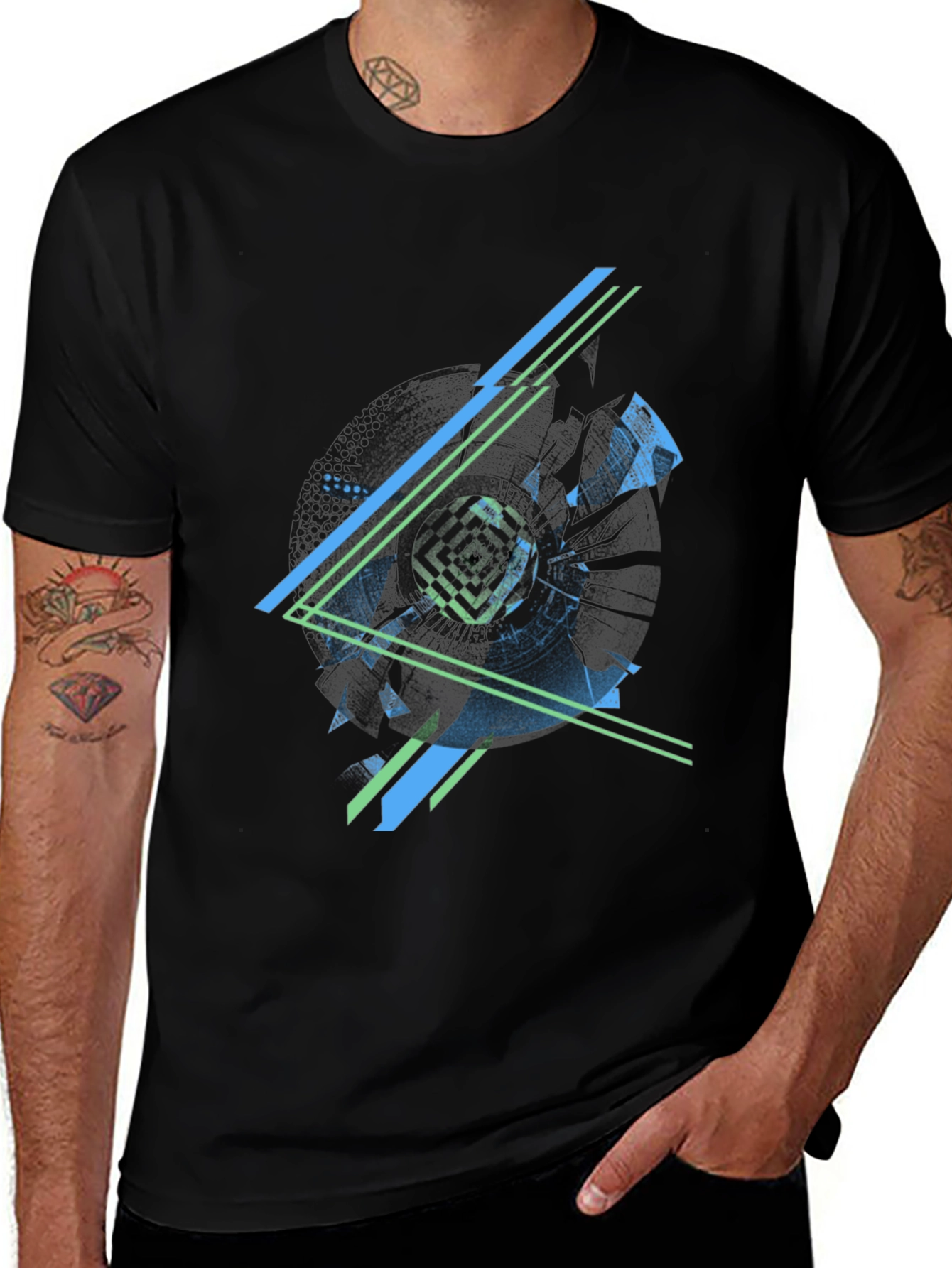 Abstract Geometric Graphic Print Mens Black T-Shirt