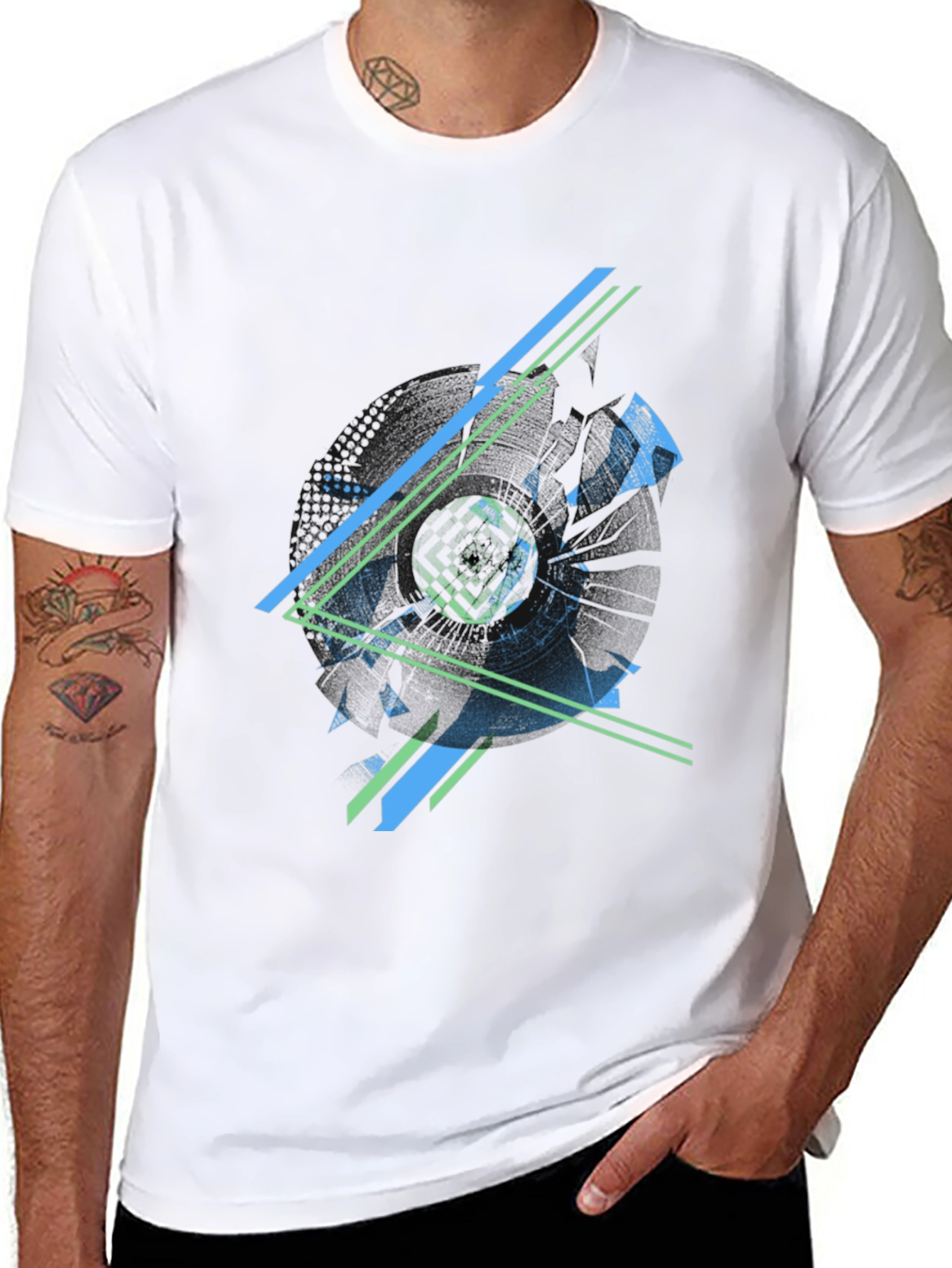 Abstract Geometric Graphic Print Mens Black T-Shirt