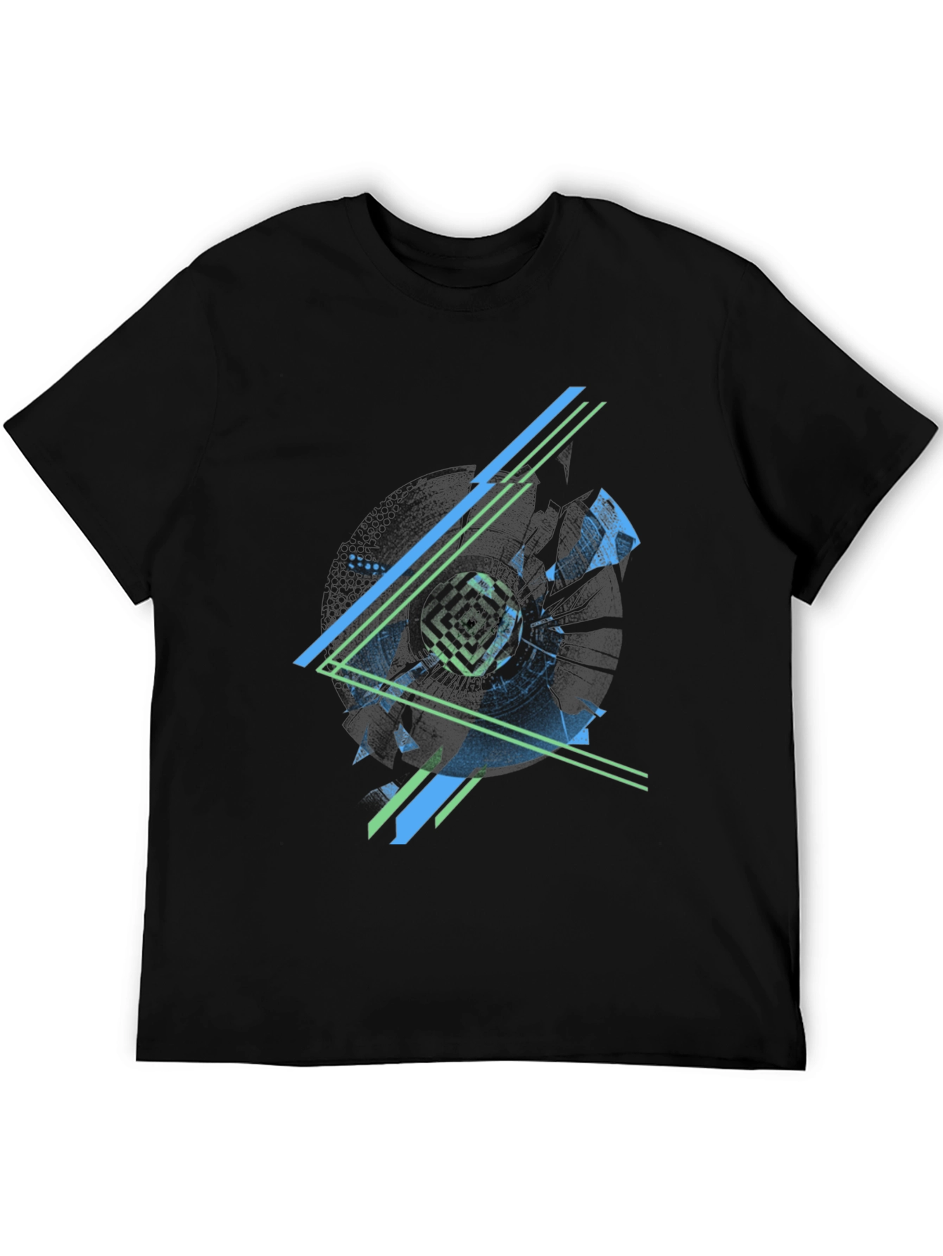Abstract Geometric Graphic Print Mens Black T-Shirt