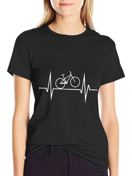 Bicycle Heartbeat Graphic Tee - Black Cotton Casual T-Shirt