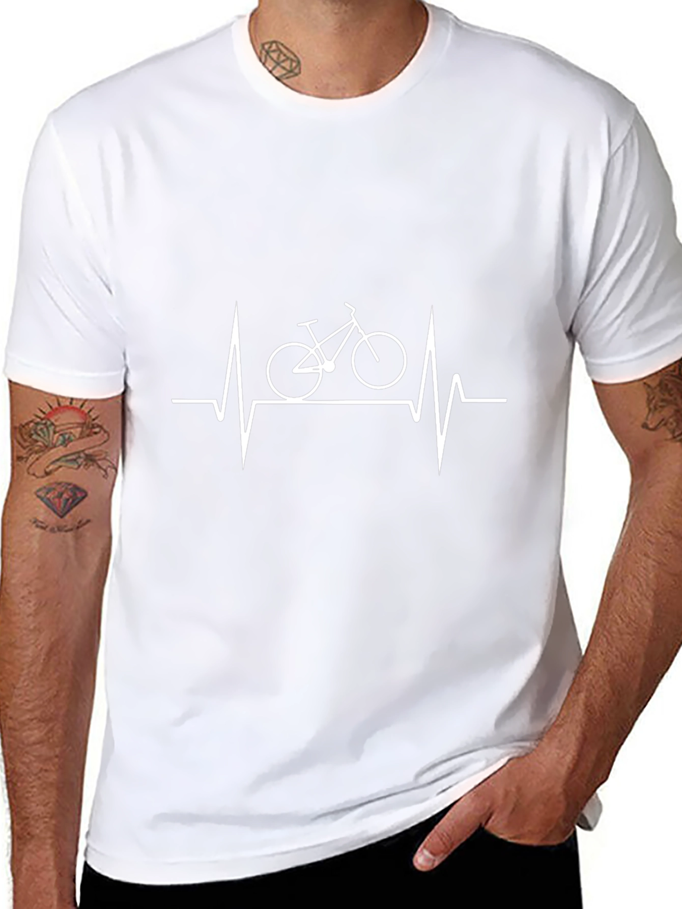 Bicycle Heartbeat Graphic Tee - Black Cotton Casual T-Shirt