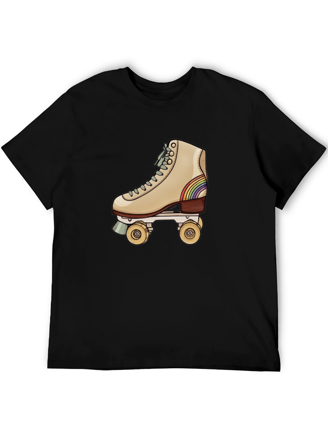 Retro Roller Skate Graphic Tee - Black Cotton Blend