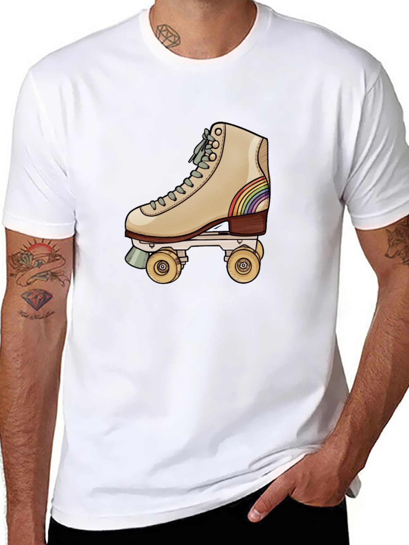 Retro Roller Skate Graphic Tee - Black Cotton Blend
