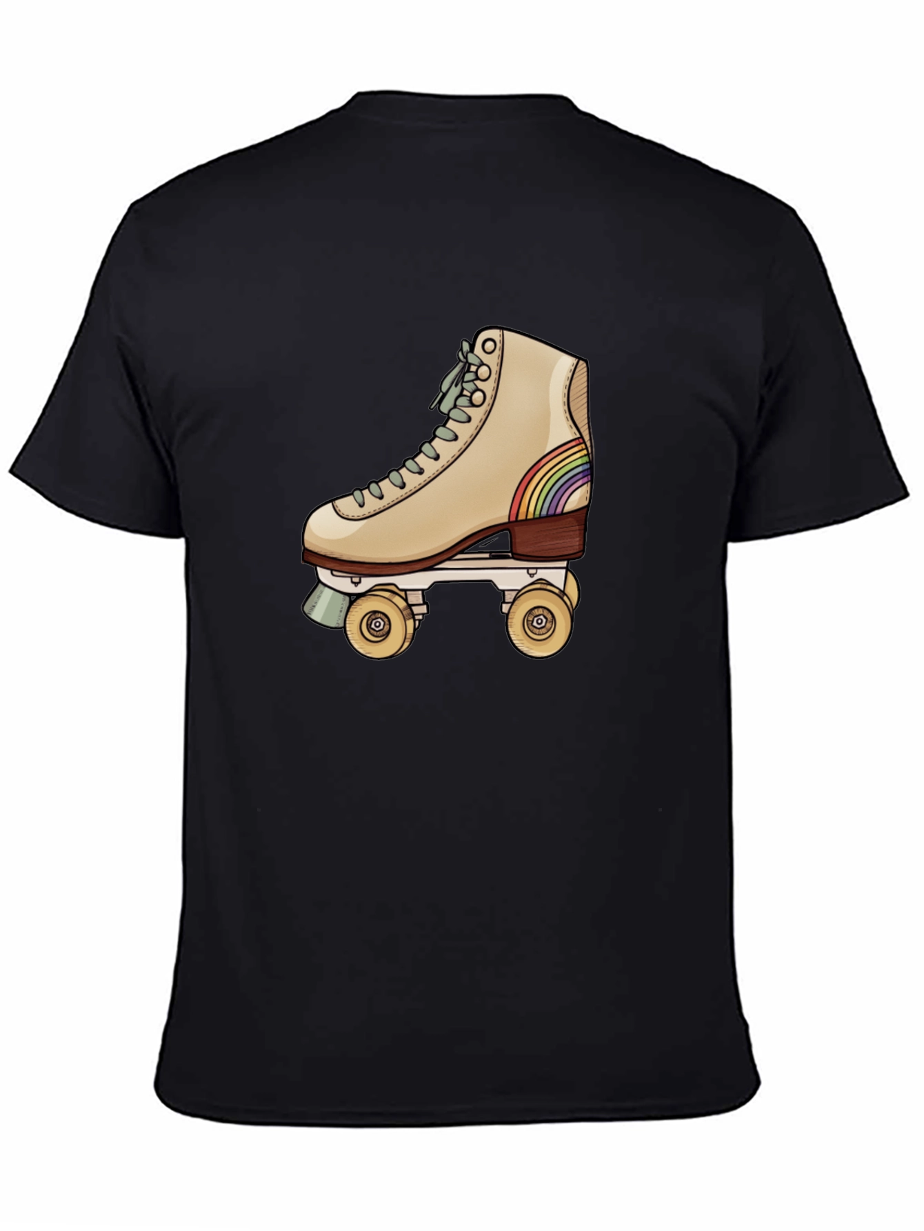 Retro Roller Skate Graphic Tee - Black Cotton Blend