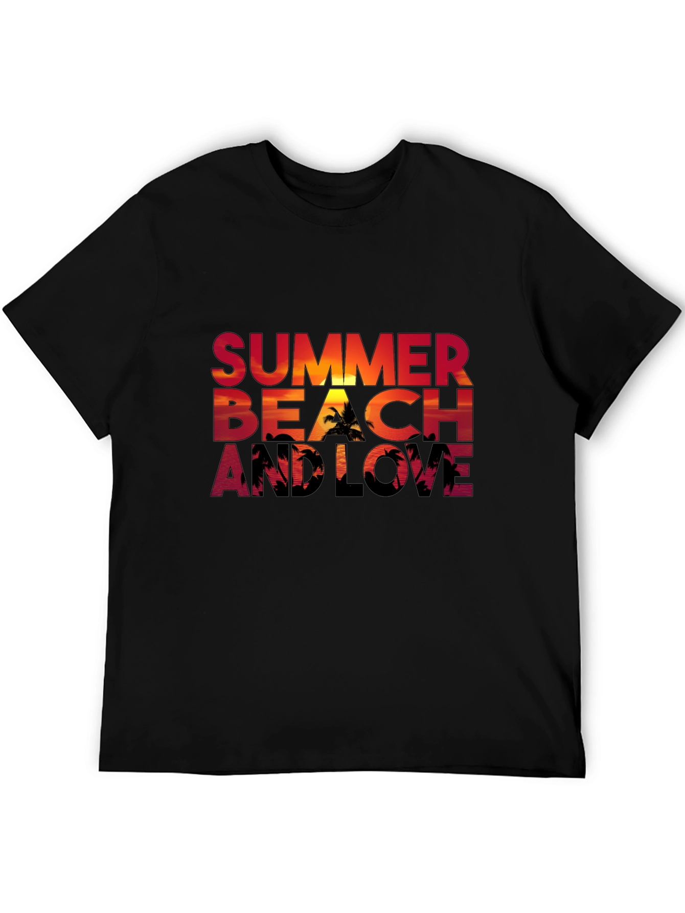 Summer Beach and Love Graphic Black T-Shirt