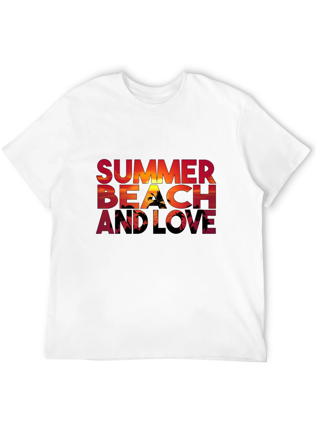 Summer Beach and Love Graphic Black T-Shirt