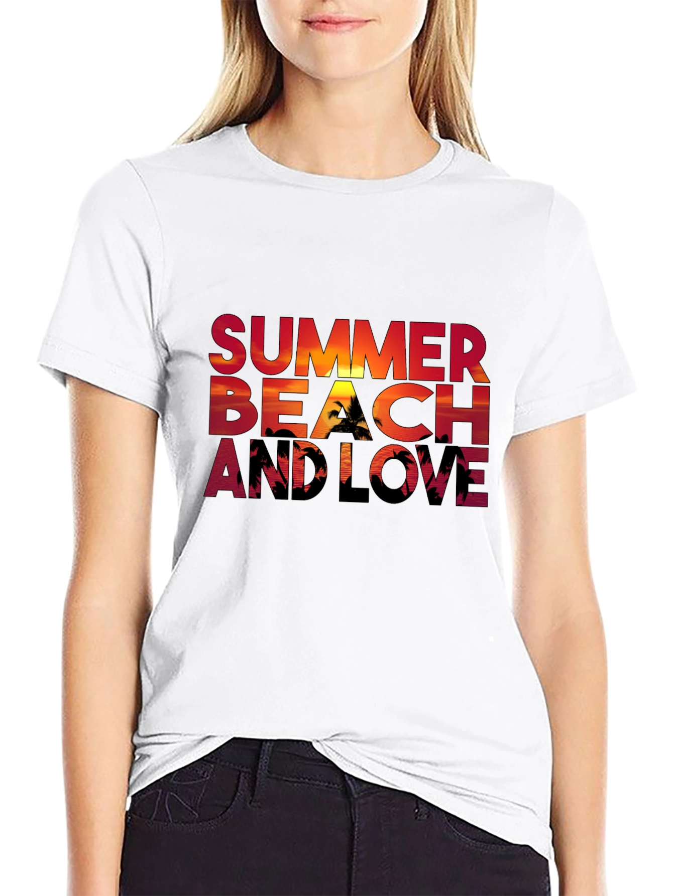 Summer Beach and Love Graphic Black T-Shirt