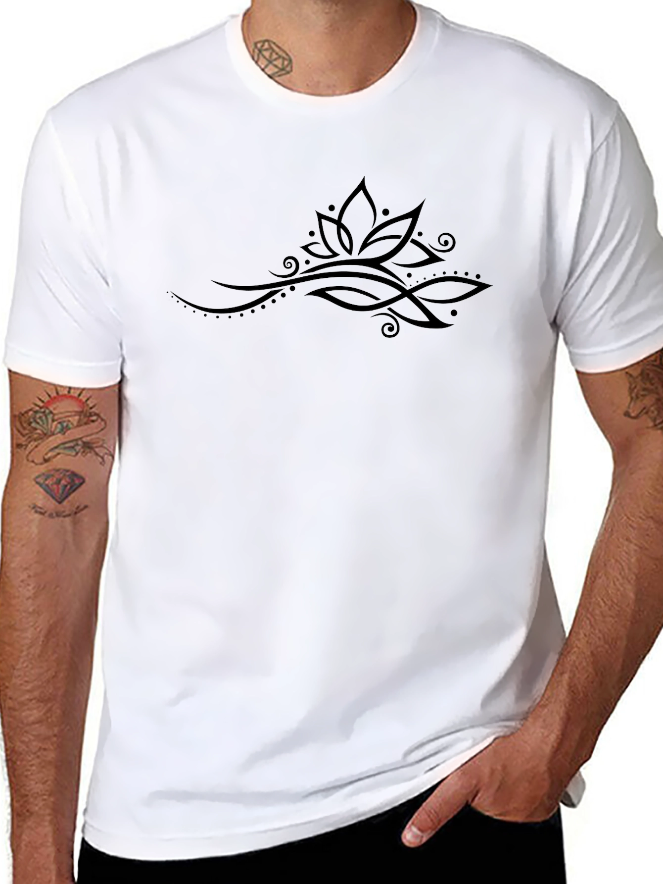 Elegant Lotus Graphic Black T-Shirt