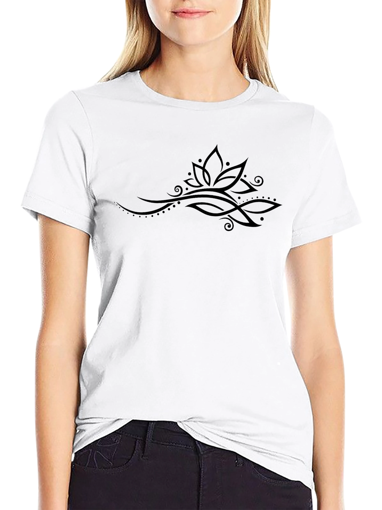 Elegant Lotus Graphic Black T-Shirt