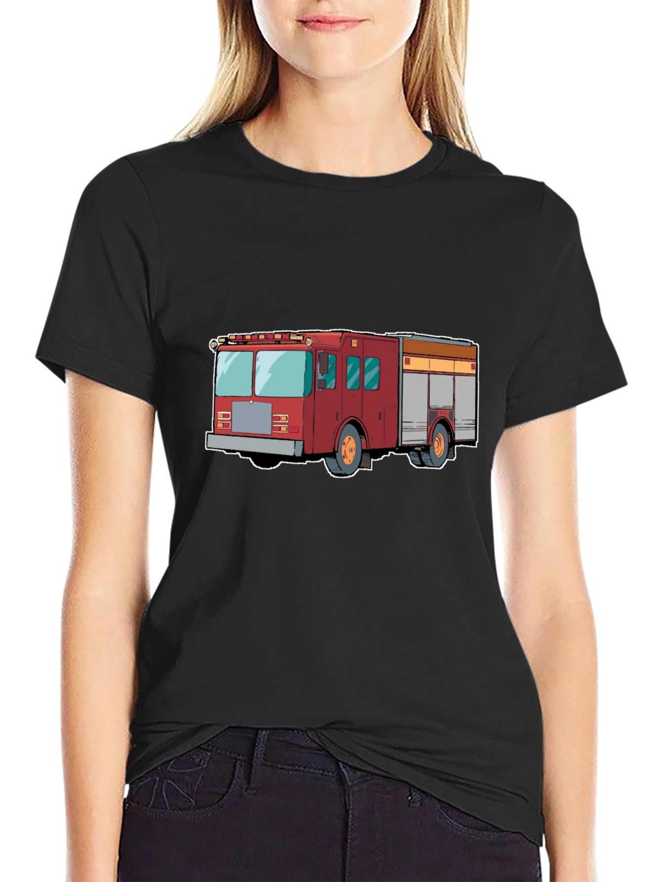 Fire Truck T-Shirt - Black Cotton Tee
