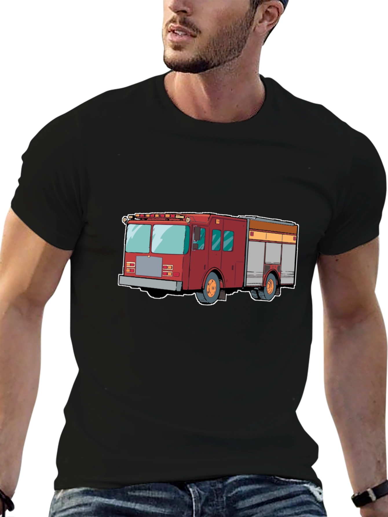 Fire Truck T-Shirt - Black Cotton Tee