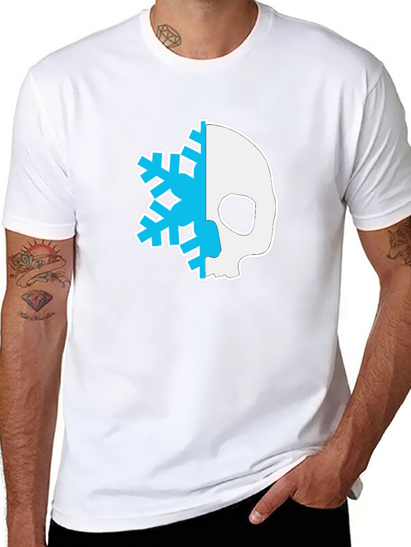 Skull Snowflake Graphic Tee - Black Cotton Blend