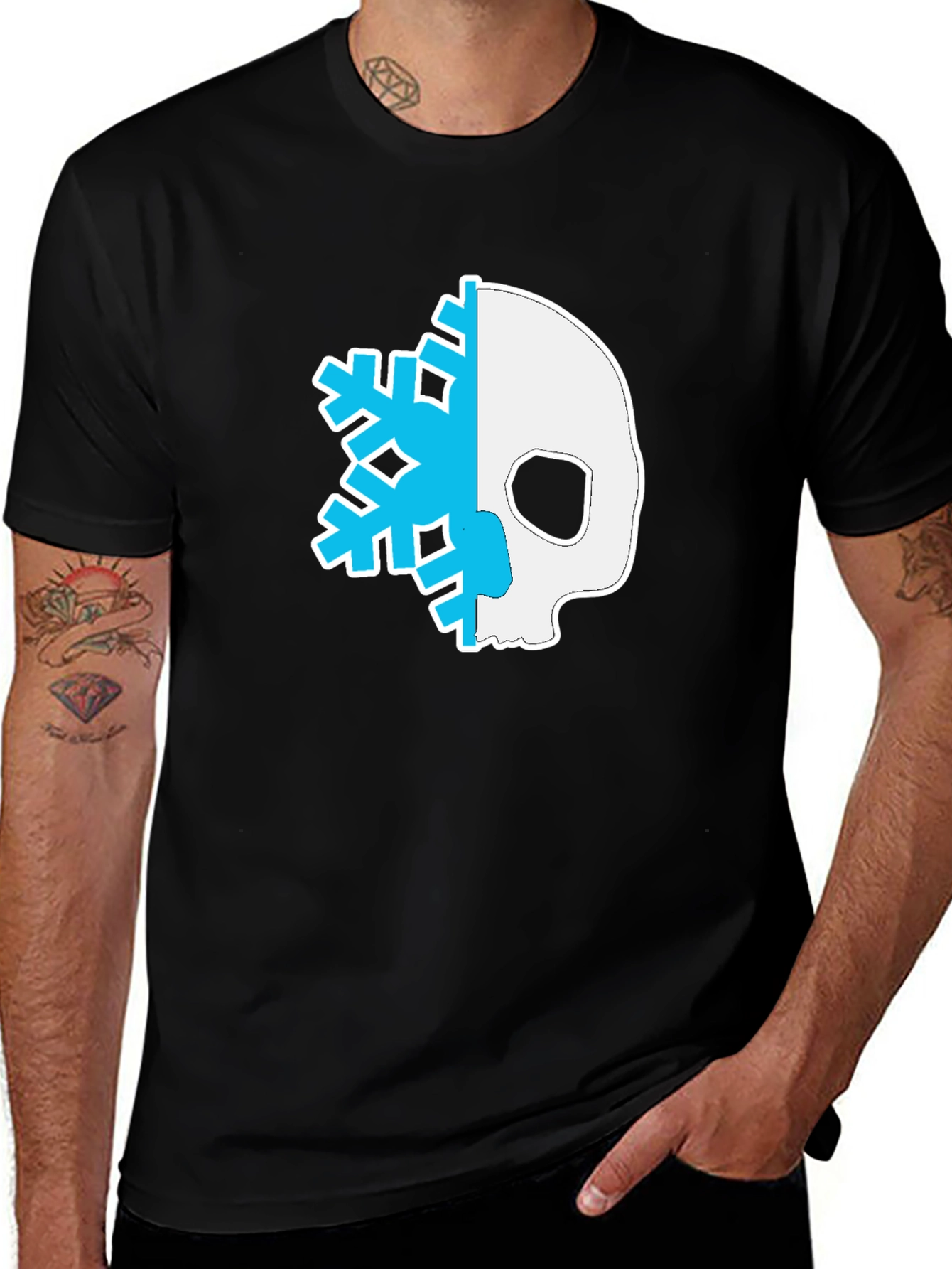 Skull Snowflake Graphic Tee - Black Cotton Blend