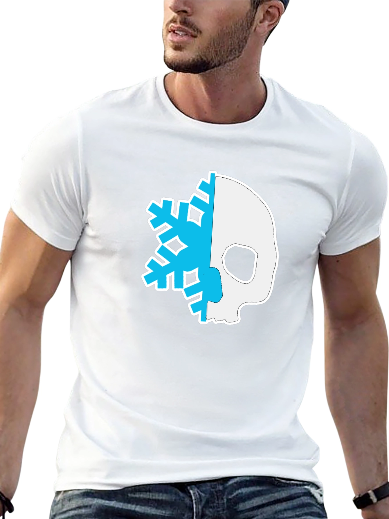 Skull Snowflake Graphic Tee - Black Cotton Blend