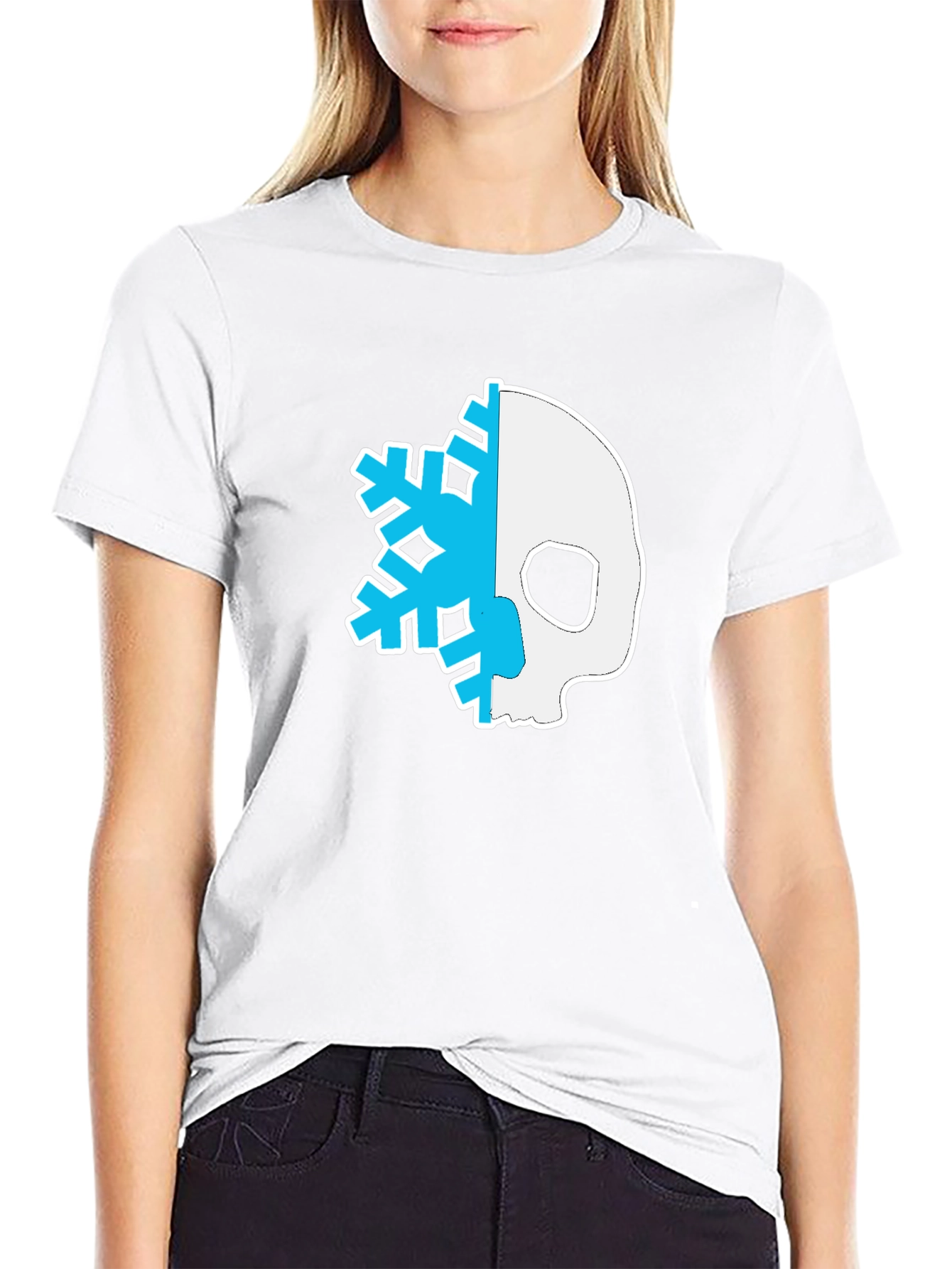 Skull Snowflake Graphic Tee - Black Cotton Blend