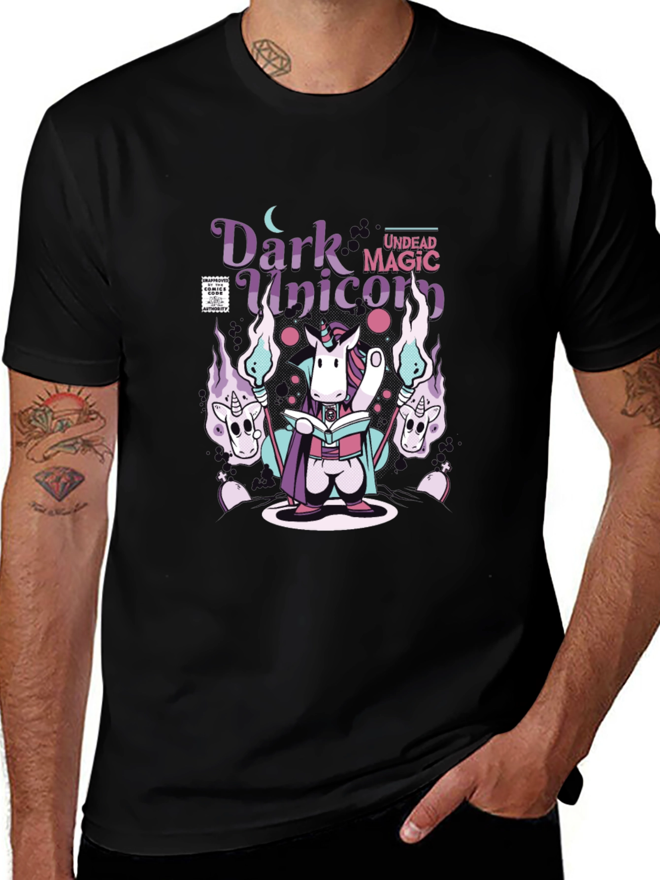 Dark Undead Magic Unicorn Black T-Shirt