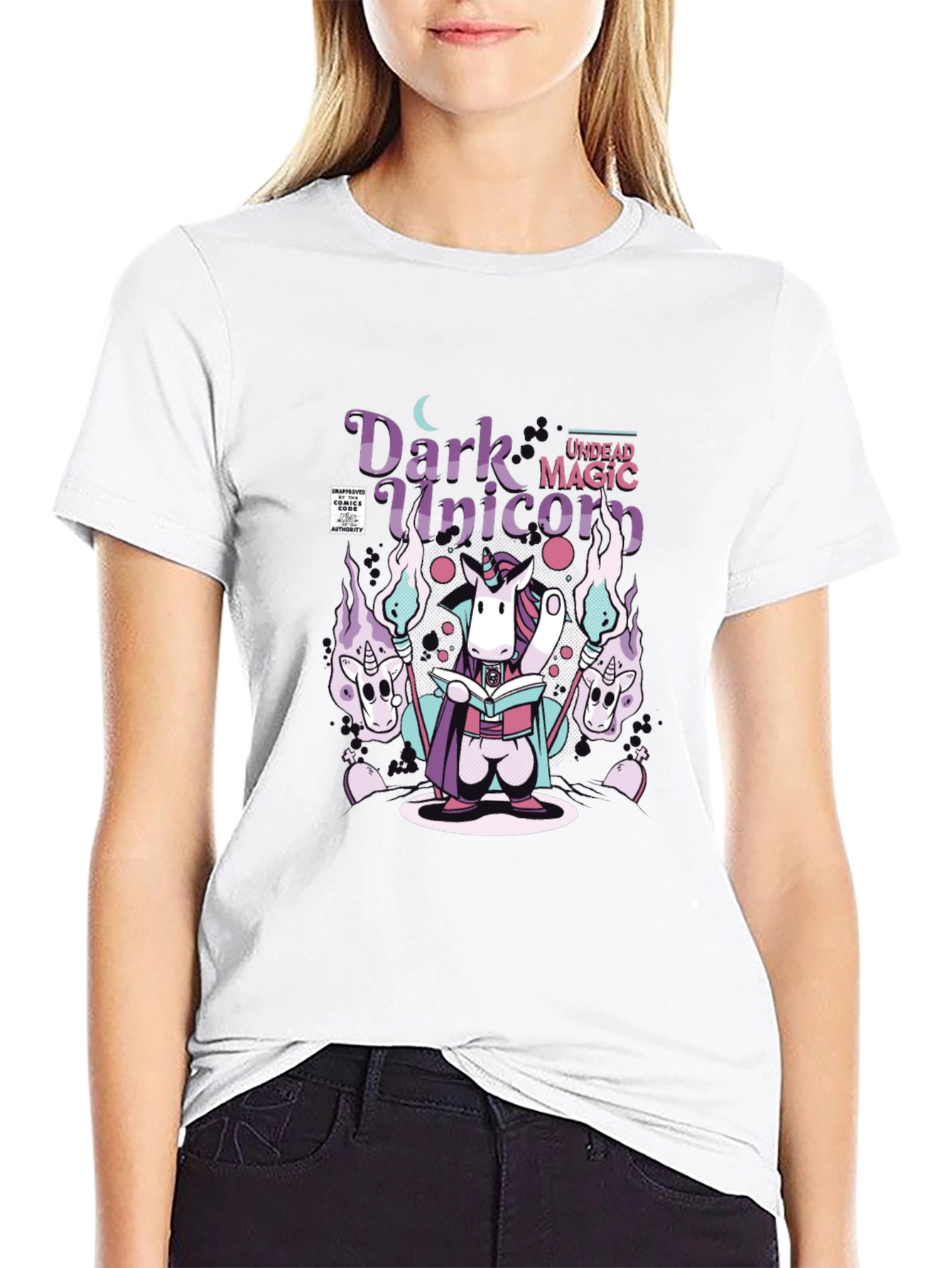 Dark Undead Magic Unicorn Black T-Shirt