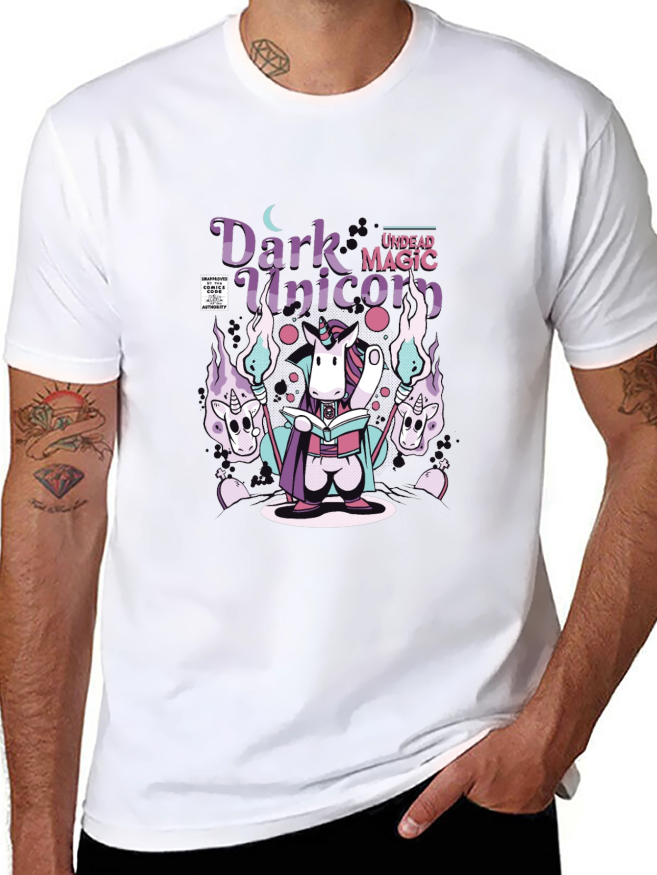 Dark Undead Magic Unicorn Black T-Shirt