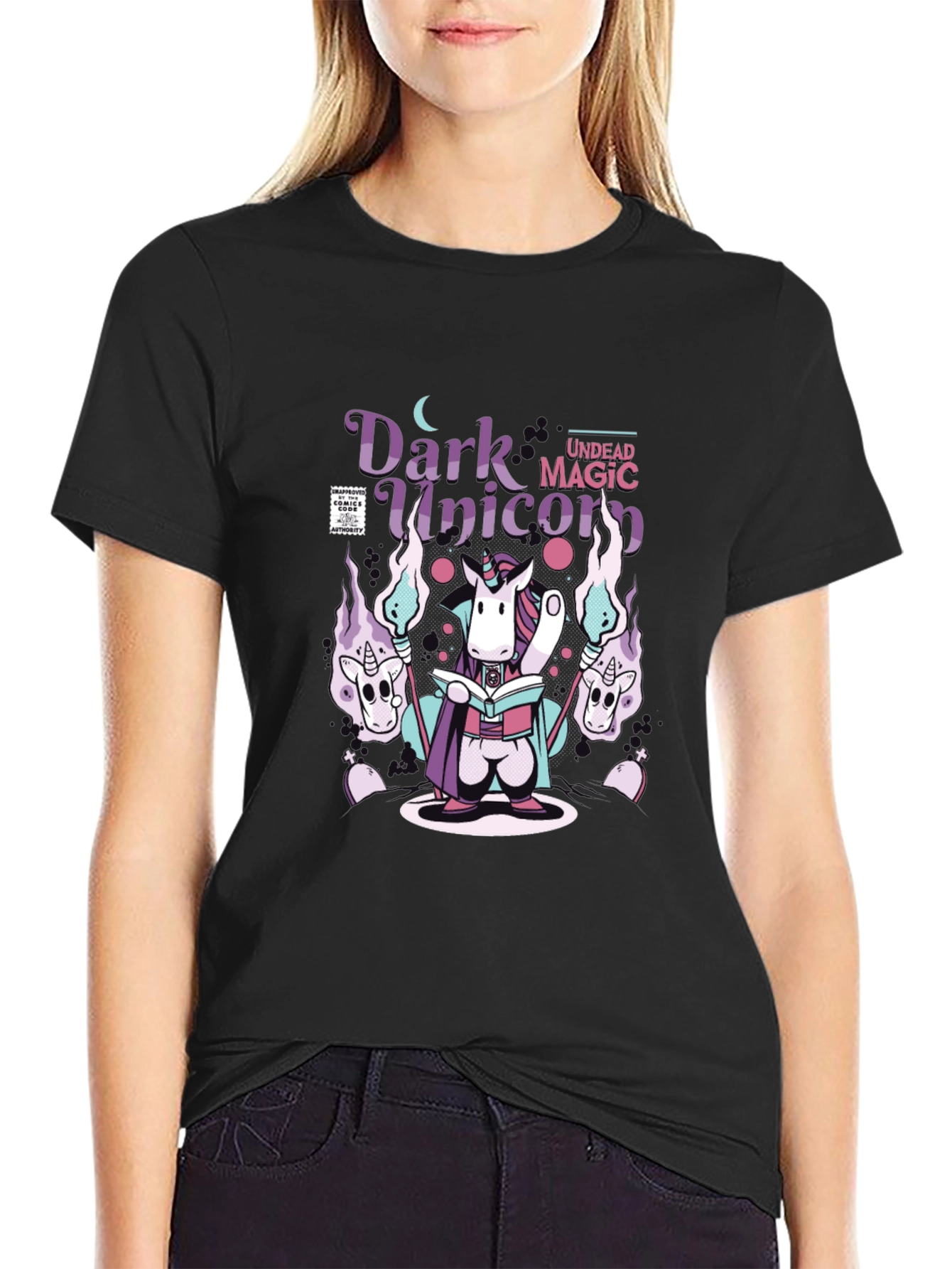 Dark Undead Magic Unicorn Black T-Shirt