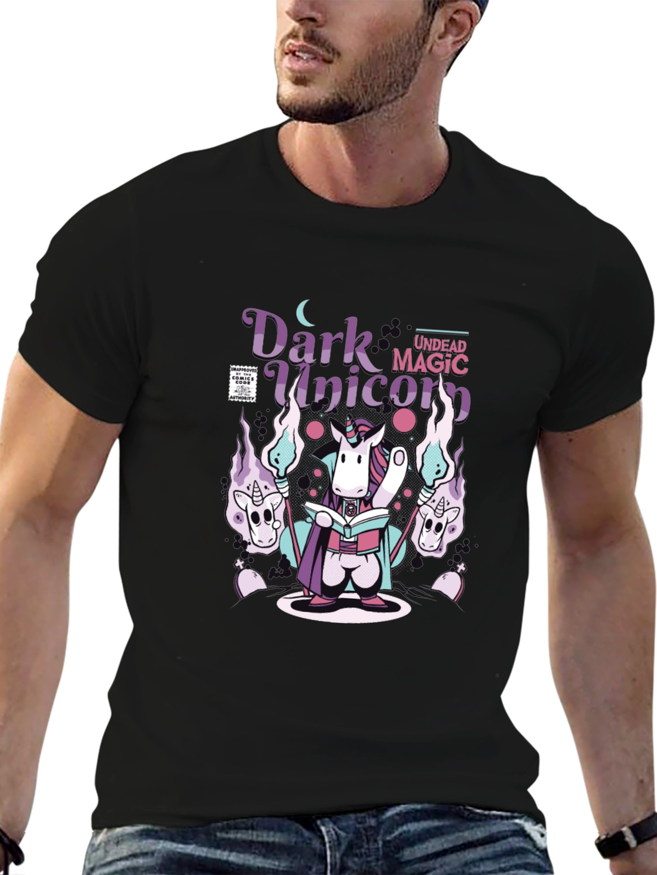 Dark Undead Magic Unicorn Black T-Shirt