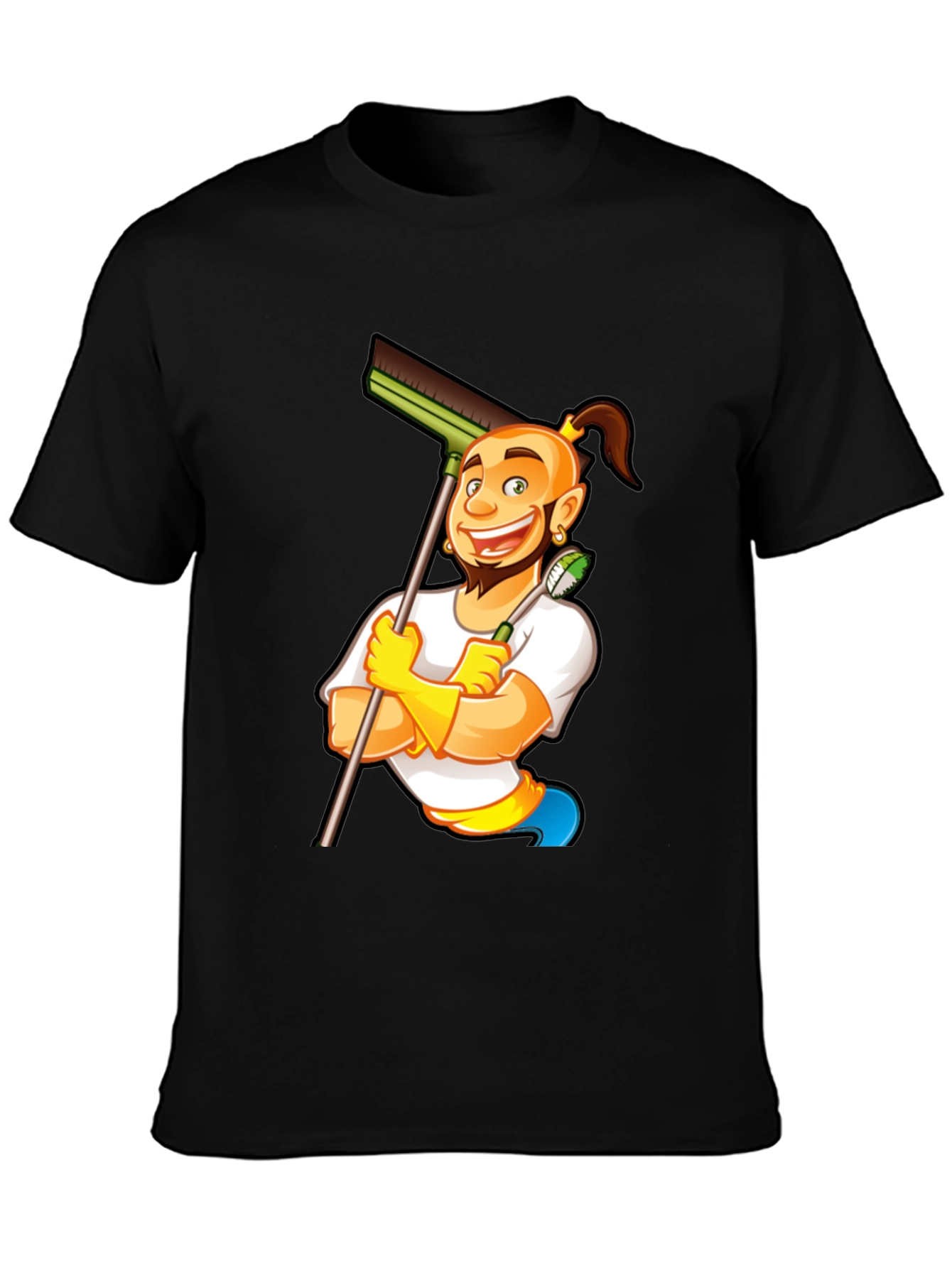 Cleaning Cartoon Graphic Black T-Shirt