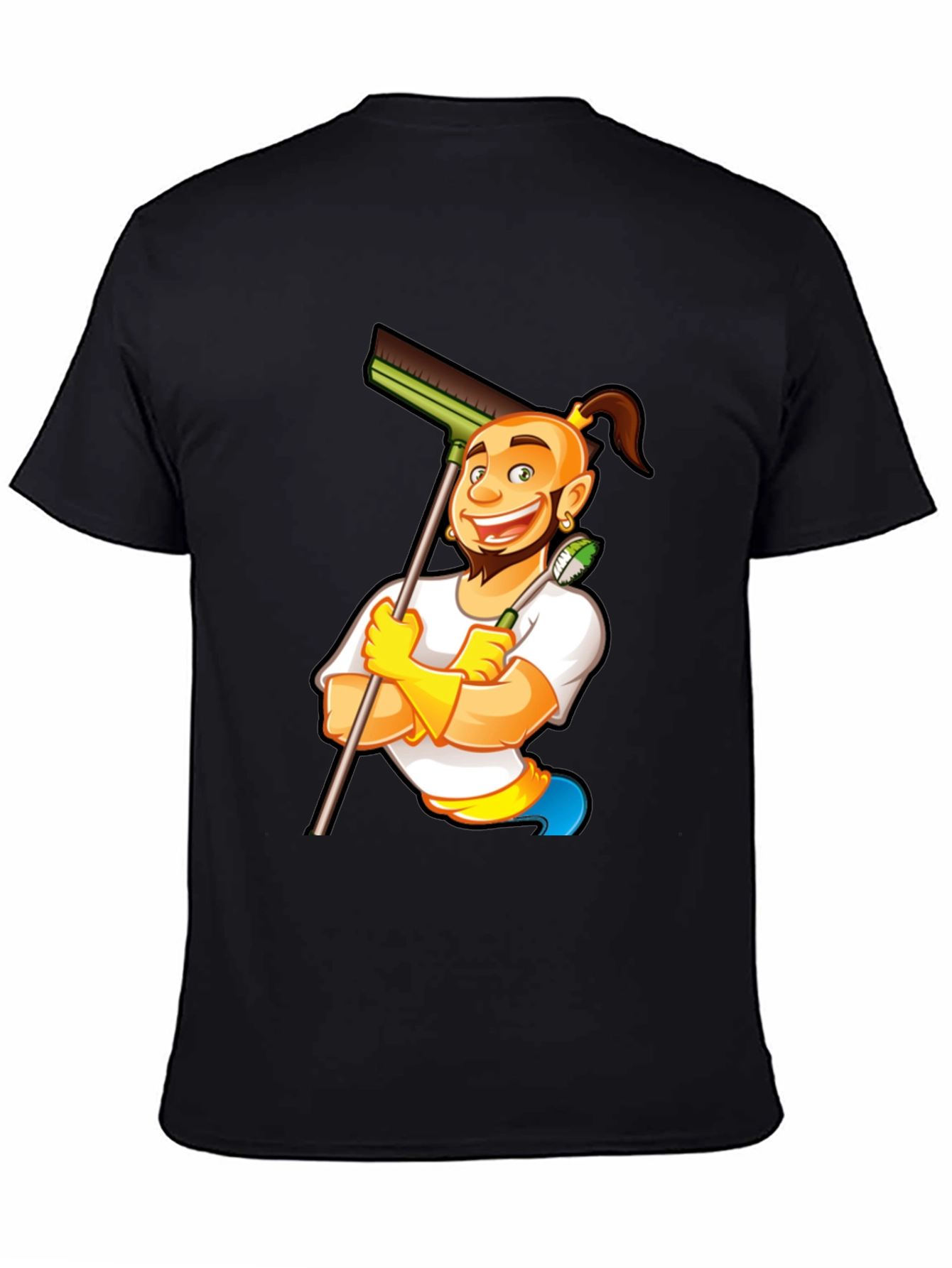 Cleaning Cartoon Graphic Black T-Shirt