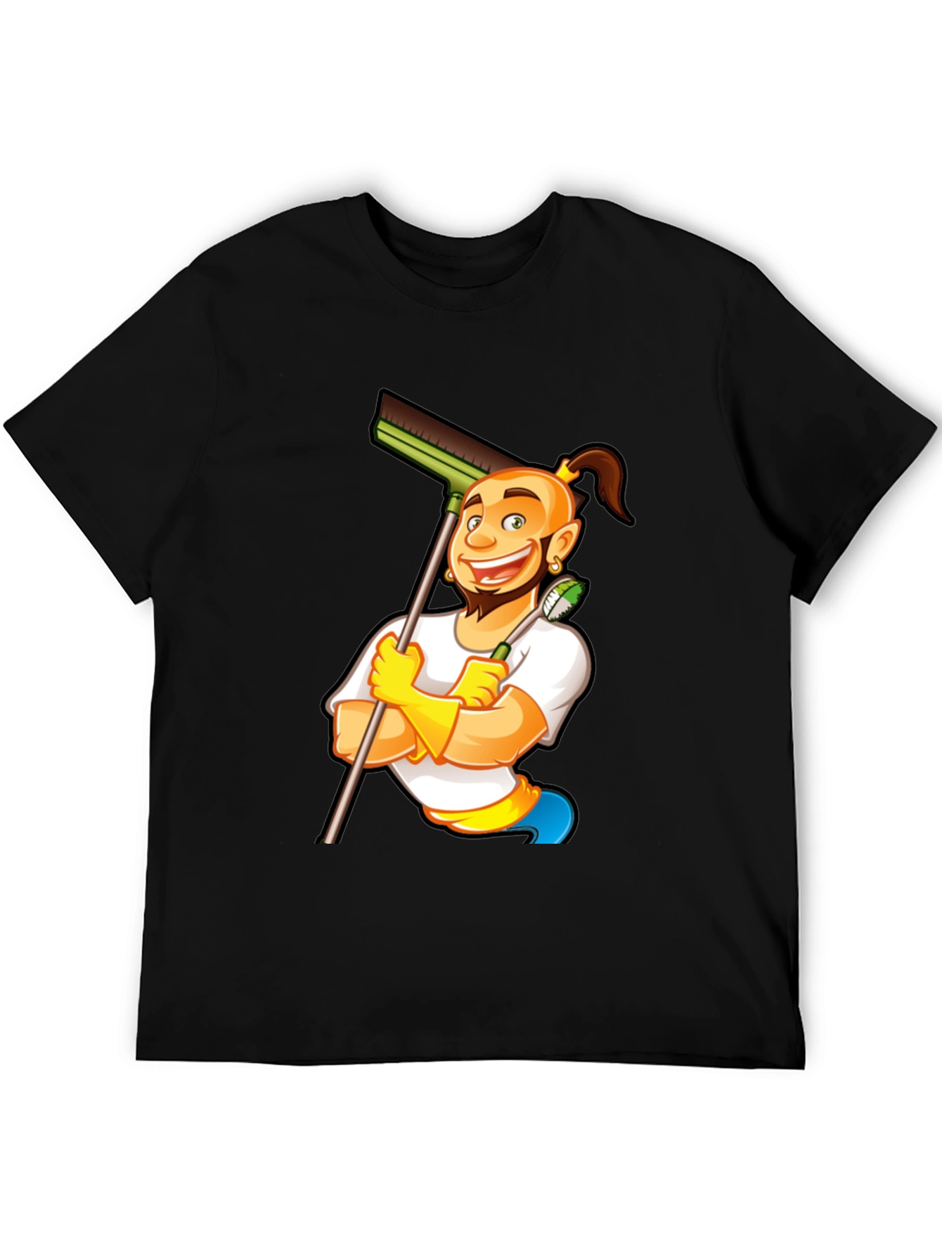 Cleaning Cartoon Graphic Black T-Shirt