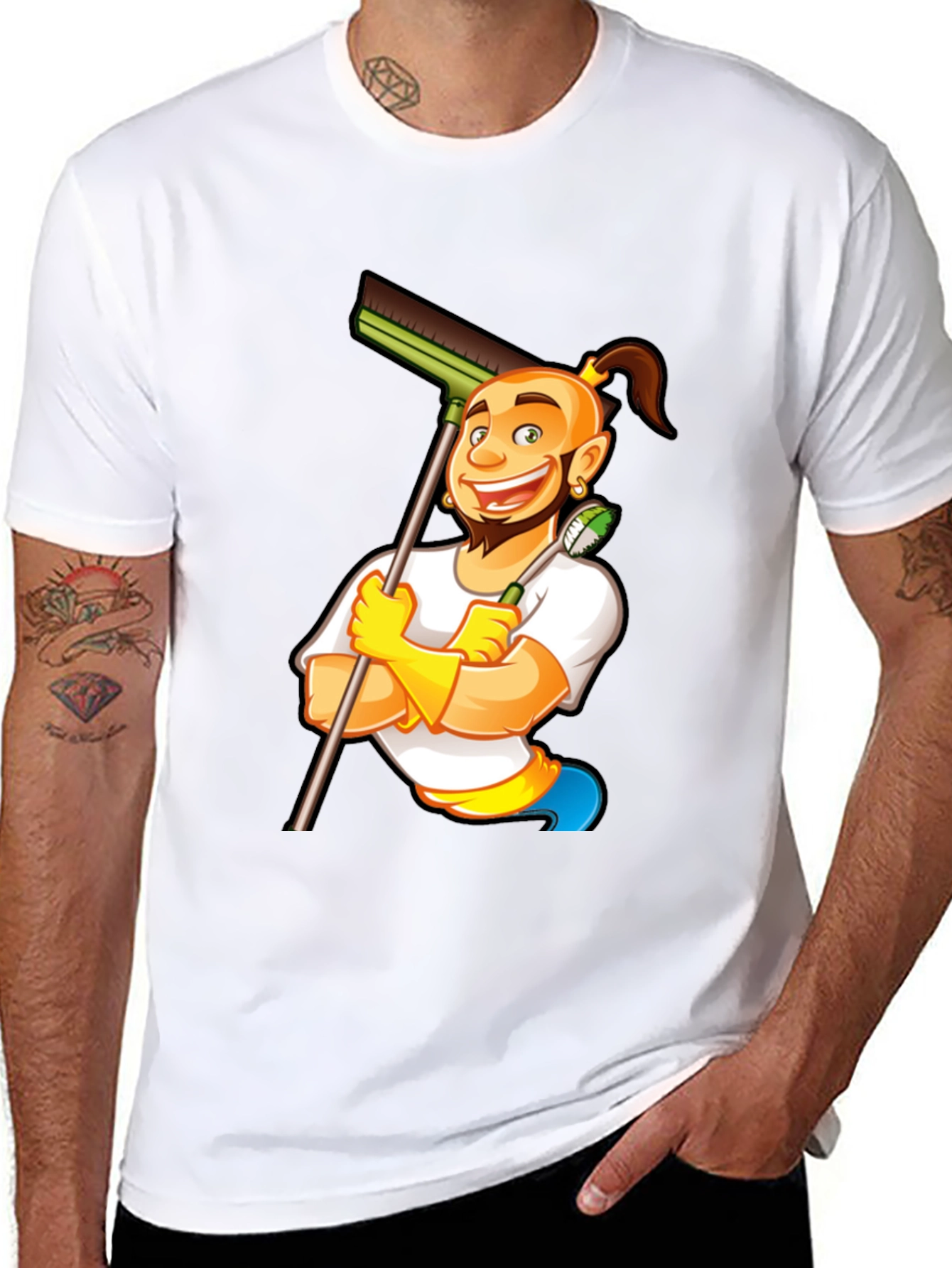Cleaning Cartoon Graphic Black T-Shirt