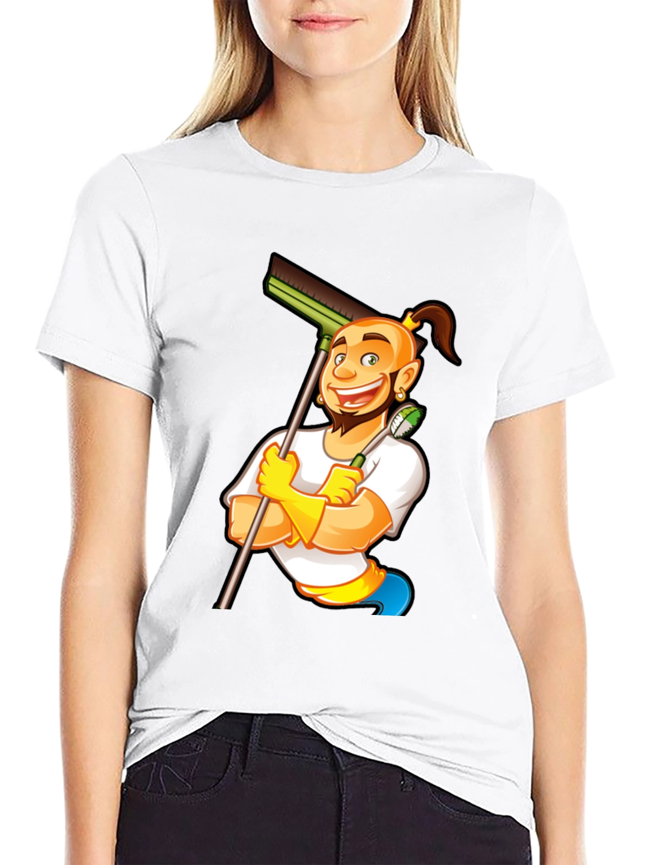 Cleaning Cartoon Graphic Black T-Shirt