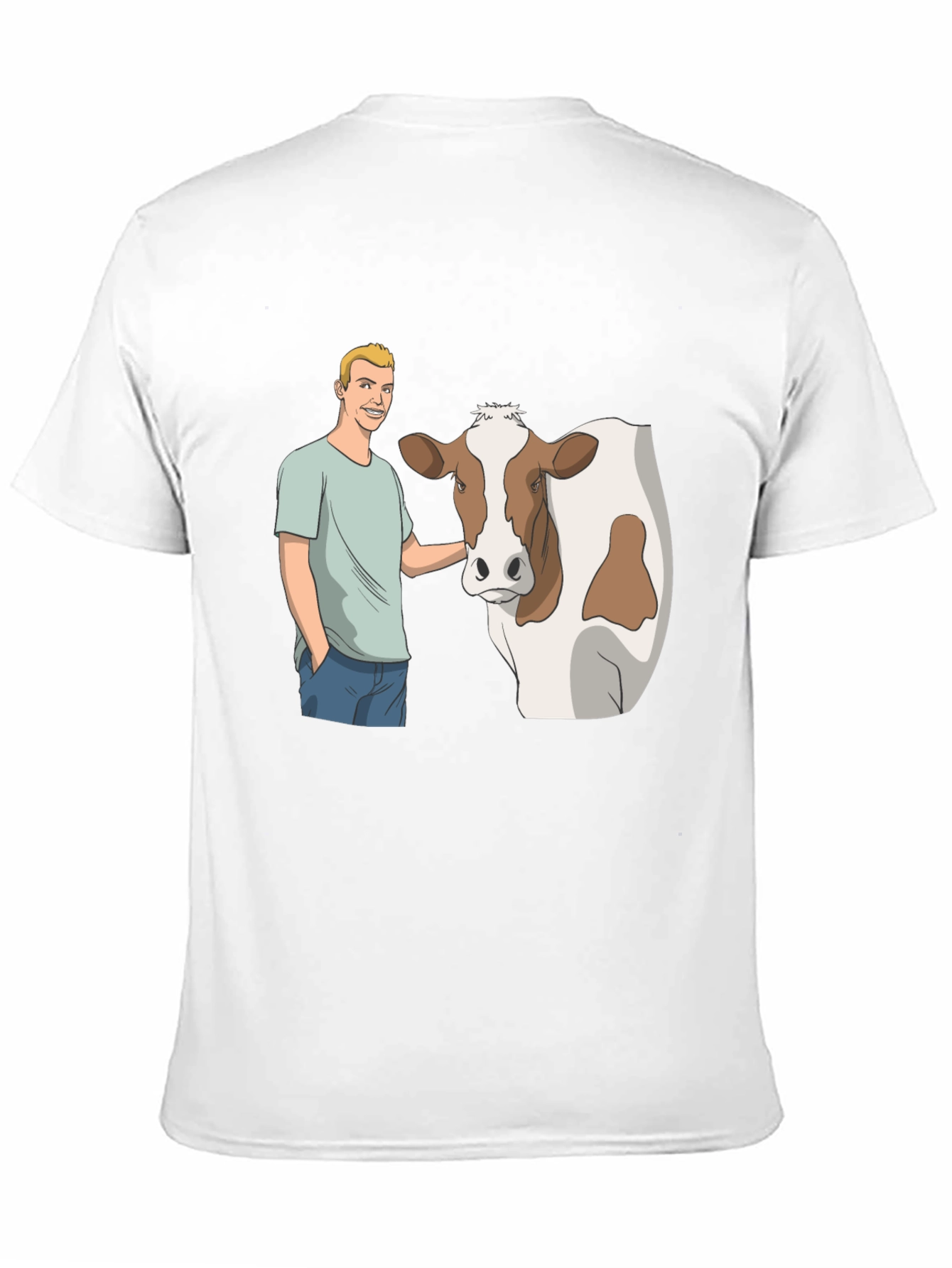 Cartoon Man & Cow Black T-Shirt